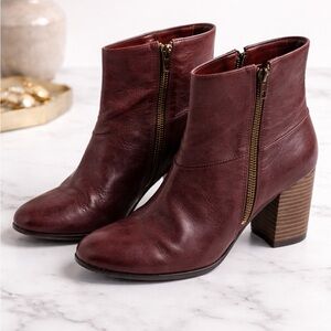 Cole Haan Burgundy Leather Side-Zip Ankle Boots
